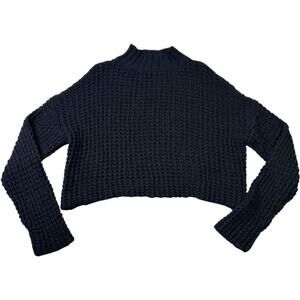 Forever 21 Black Cropped Chunky Knit Sweater Dark Academia Cozy Cotton M